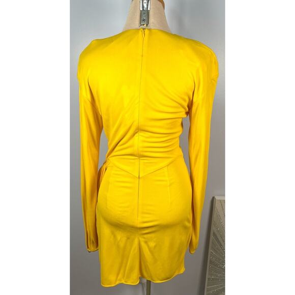 Dundas Yellow Beau Faux Wrap Long Sleeve Plunging V Neck Mini Dress Size 2 - Picture 8 of 13